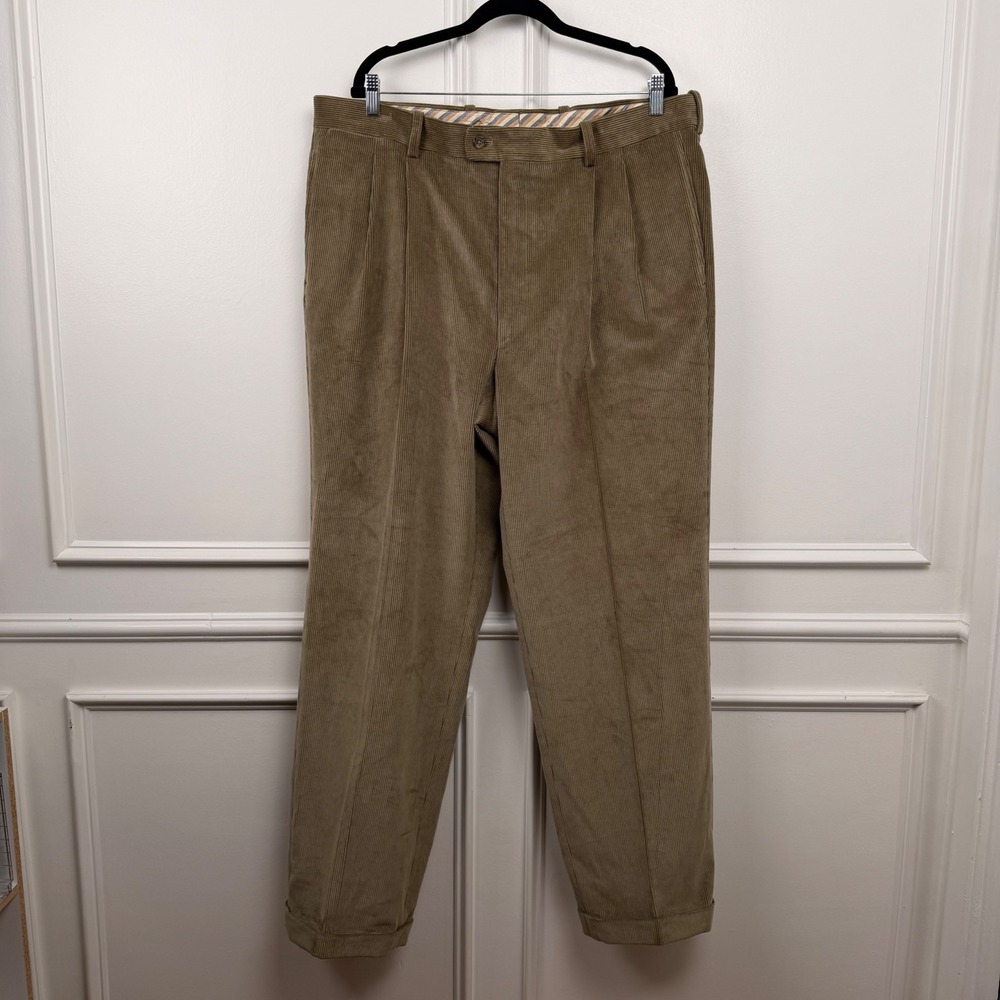 Barneys New York Mens Tan Corduroy Pleated Cuffed Trousers Size 40 Khaki‎ Brown
